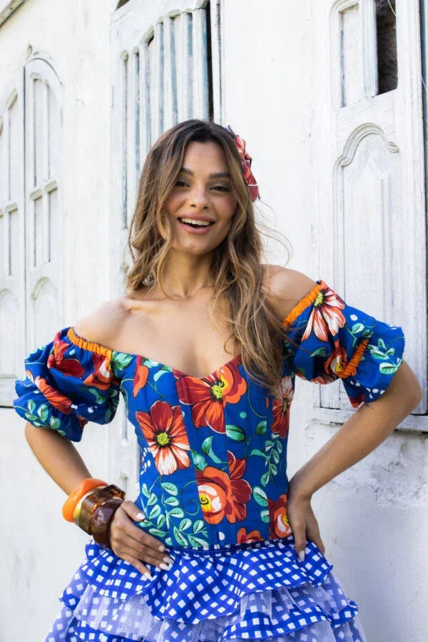 Blusa Florida Azul Junina